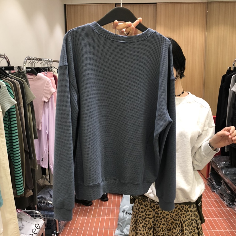 E/E/E韓國代購㊣女裝新款職業熱賣真品休閑25秋冬衛衣V領E/E/E衛衣