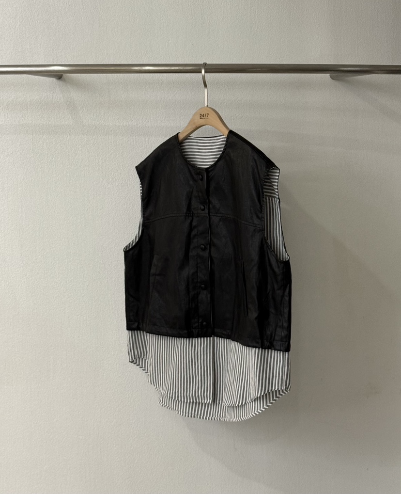 TWENTY FOUR SEVEN24-7東大門㊣直郵女裝新品25秋冬馬甲假兩件TEWNTY FOUR SEVEN24-7馬甲圖色1