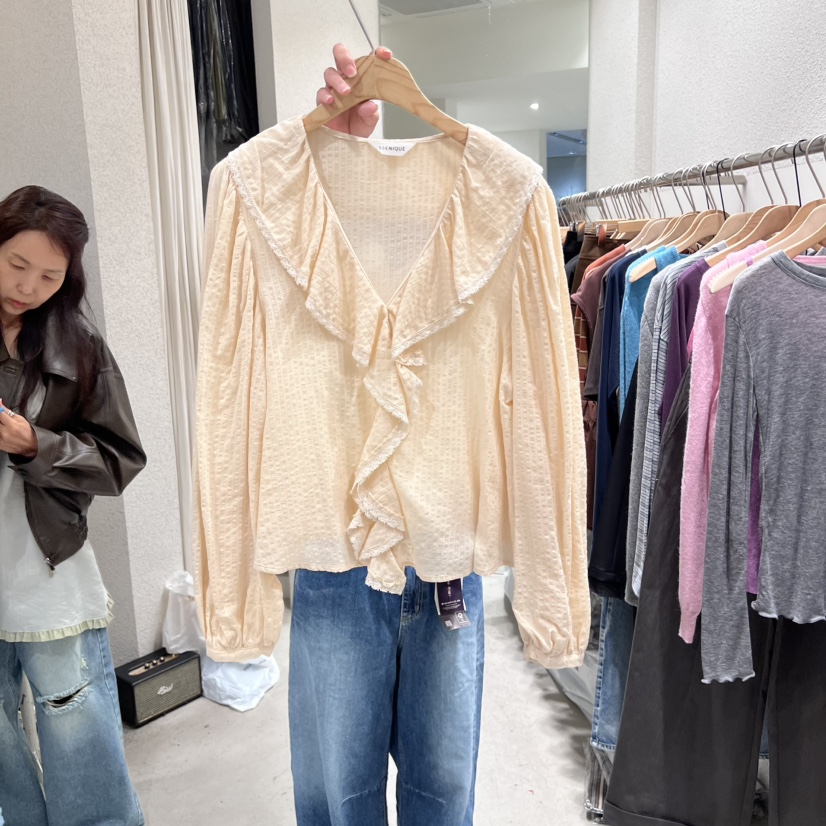 SSEMIENNE東大門㊣代購女裝新品人氣職業熱賣襯衫蕾絲衫荷葉邊SSENIQUE襯衫/蕾絲衫圖色2