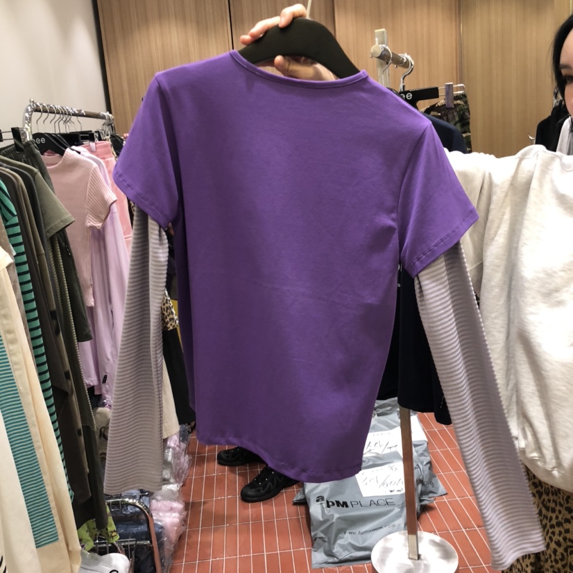 E/E/E韓國代購㊣女裝新品真品職業休閑人氣25秋冬長袖T恤E/E/E長袖T恤