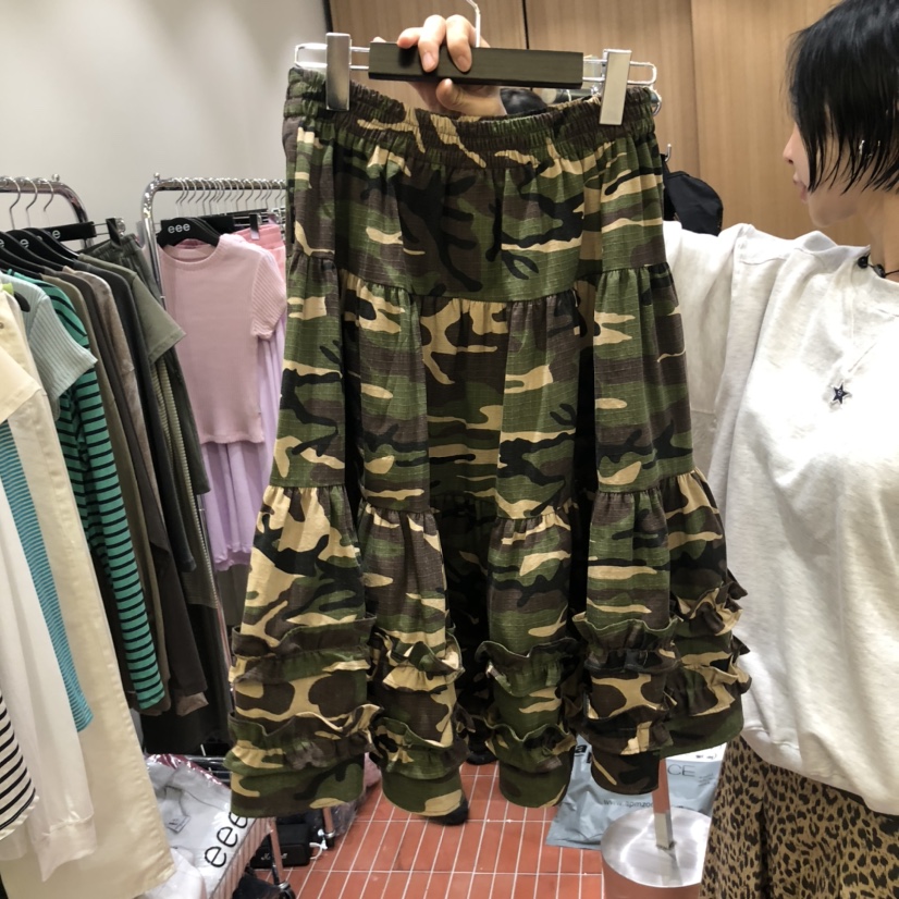 E/E/E東大門㊣代購女裝新品25秋冬熱賣推薦半身裙中短裙迷彩E/E/E半身裙/中短裙