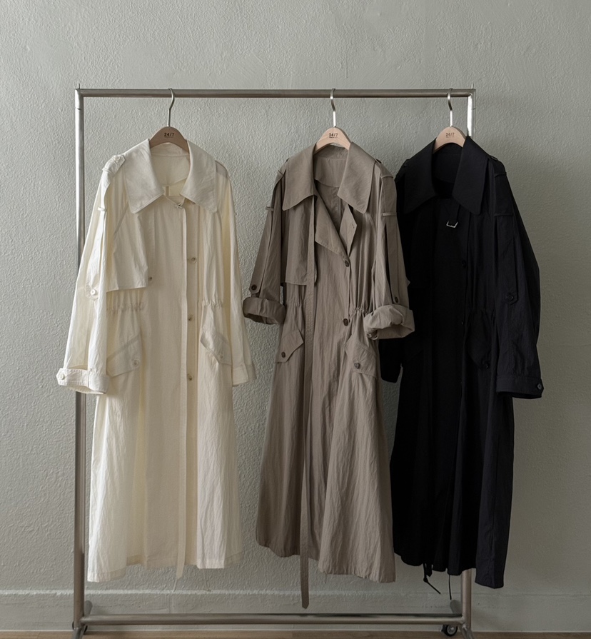 TWENTY FOUR SEVEN24-7韓國代購㊣女裝新品休閑長款風衣長款TEWNTY FOUR SEVEN24-7長款風衣
