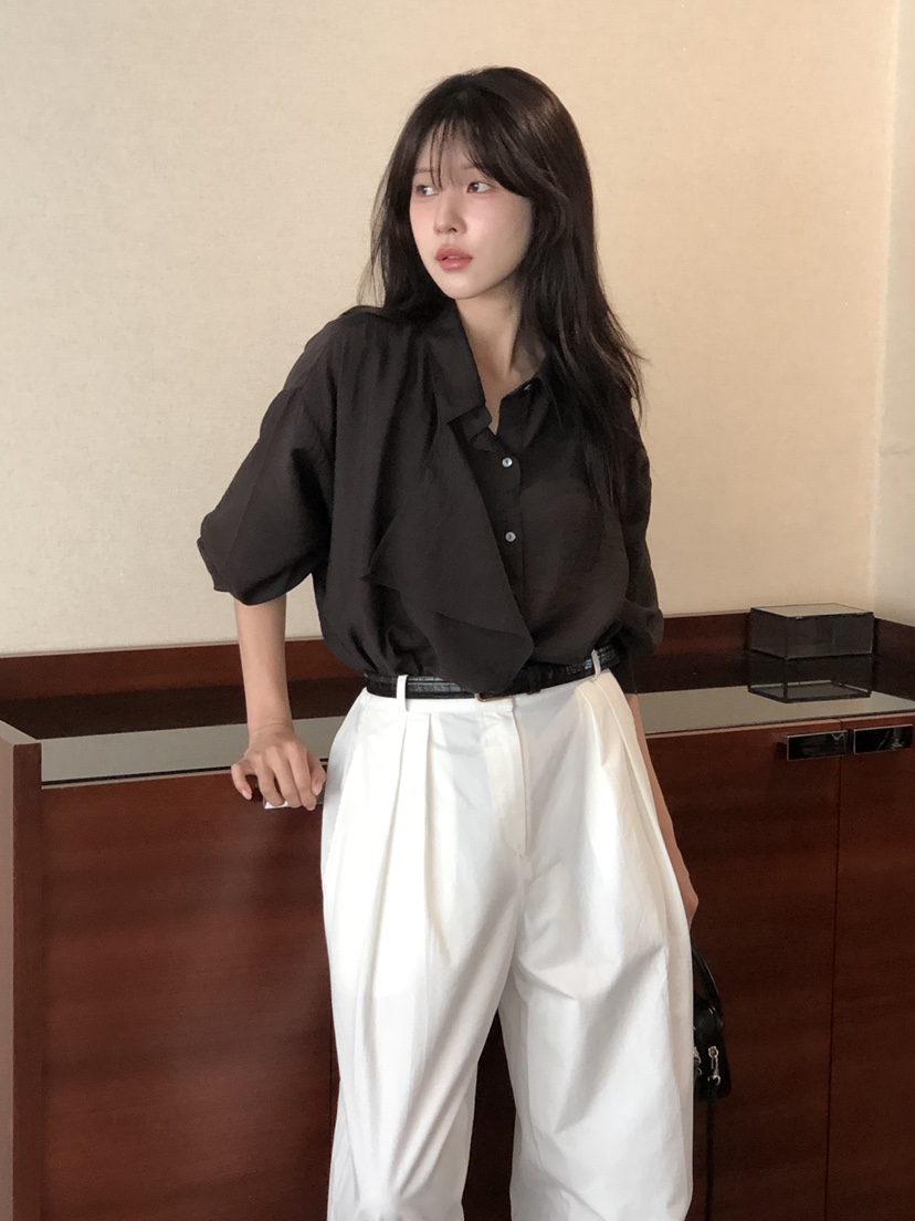 THE EYL韓國代購㊣女士新款職業休閑推薦時尚人氣襯衫蕾絲衫THE EYL襯衫/蕾絲衫