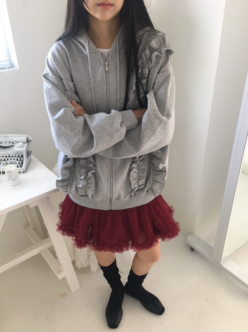 ORDINARYA東大門㊣代購女裝新款休閑真品夾克荷葉邊拉鏈連帽ROESMMOSS夾克