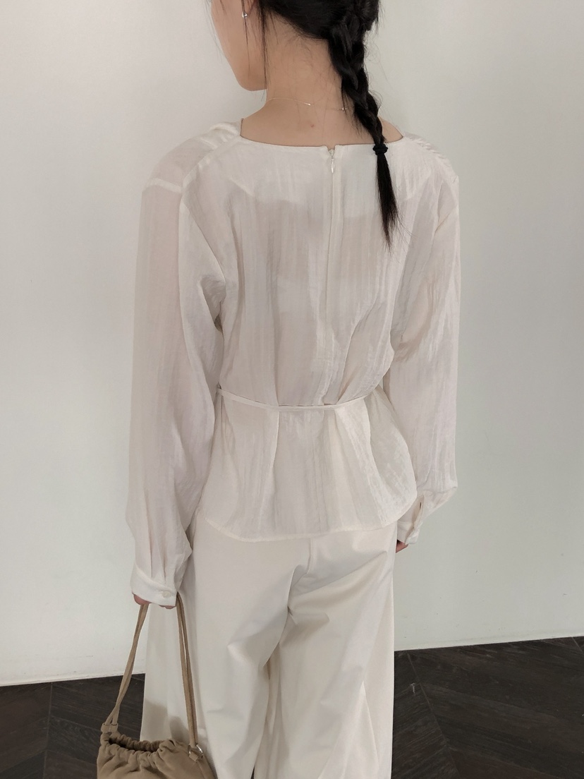 LONG PEAK韓國代購㊣女裝新品25秋冬職業襯衫蕾絲衫含腰繩LONG PEAK襯衫/蕾絲衫