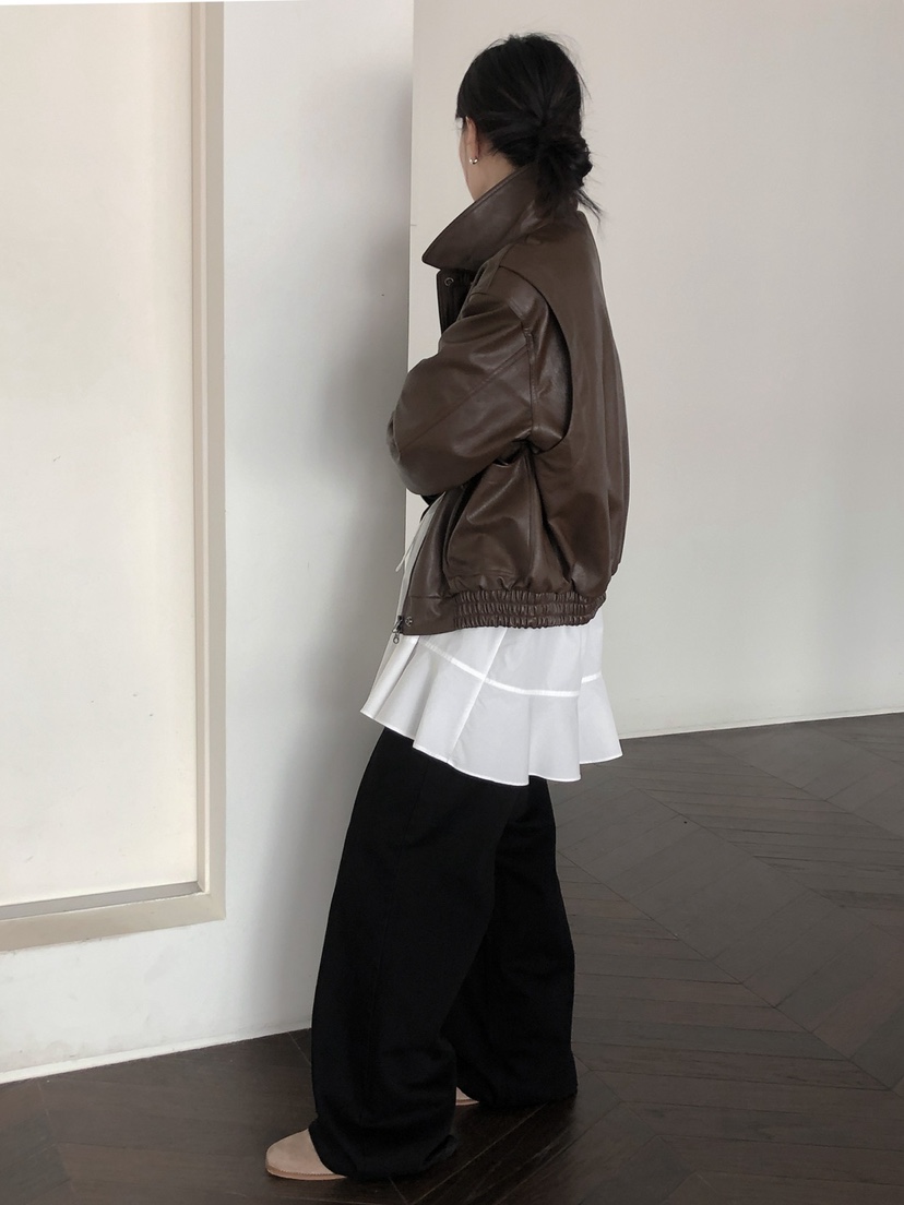LONG PEAK韓國代購㊣女士新品25秋冬職業人氣熱賣皮衣皮革LONG PEAK皮衣