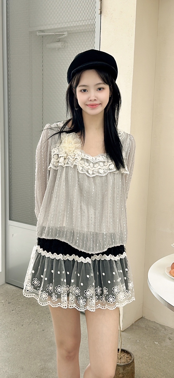 YARD東大門㊣代購女士新品推薦真品襯衫蕾絲衫荷葉邊雪紡雙層YARD襯衫/蕾絲衫
