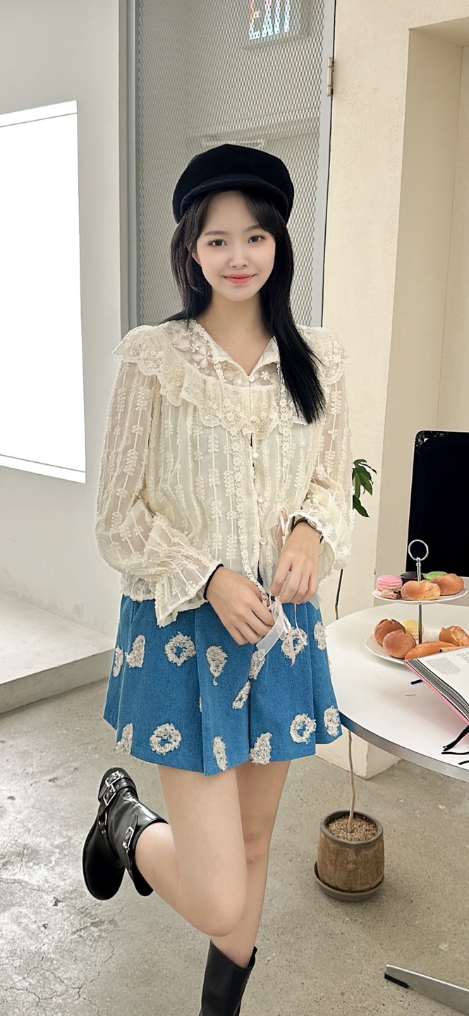YARD韓國代購㊣女士新款職業真品25秋冬襯衫蕾絲衫刺繡雪紡YARD襯衫/蕾絲衫