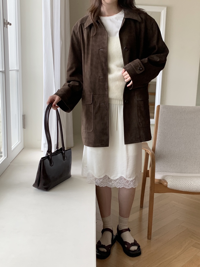 THE ABLE韓國代購㊣女士新款真品時尚職業熱賣休閑夾克絨面革THE ABLE/TA夾克