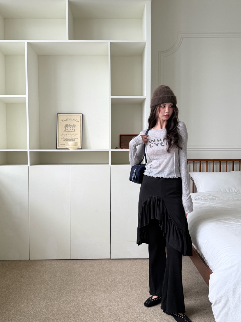 SUGAR CASE東大門㊣直郵女士新款熱賣推薦職業25秋冬裙褲荷葉邊SUGAR CASE裙褲