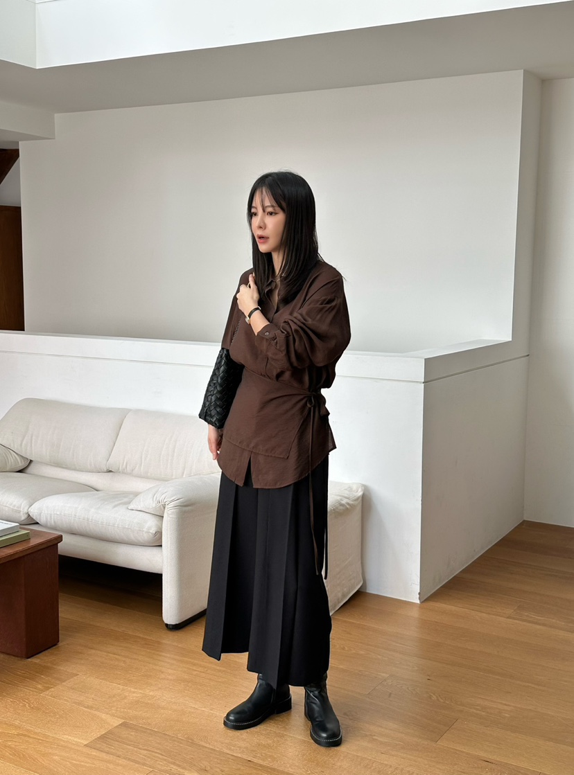 LE VASE韓國代購㊣女士新款時尚真品休閑人氣25秋冬襯衫蕾絲衫LE VASE襯衫/蕾絲衫