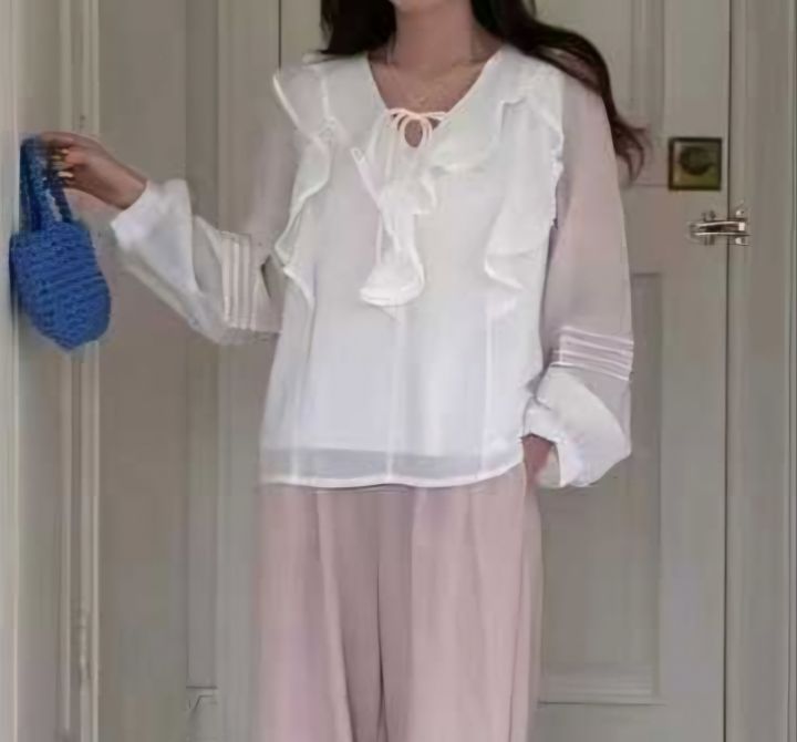 BLING BLING-S韓國代購㊣女士新款真品人氣襯衫蕾絲衫荷葉邊BLING BLING-S襯衫/蕾絲衫