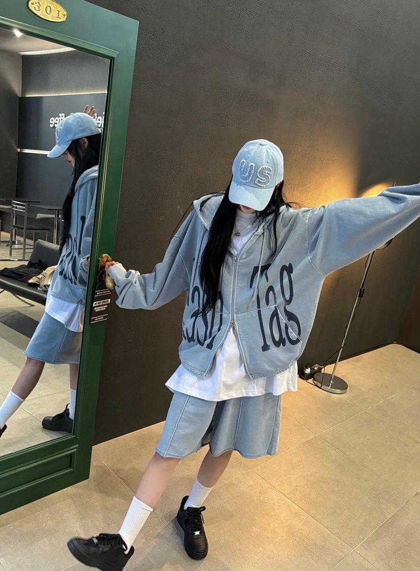 #韓國代購㊣女士新款人氣休閑職業衛衣男女同款連帽衫短款THE CLAP-男裝衛衣