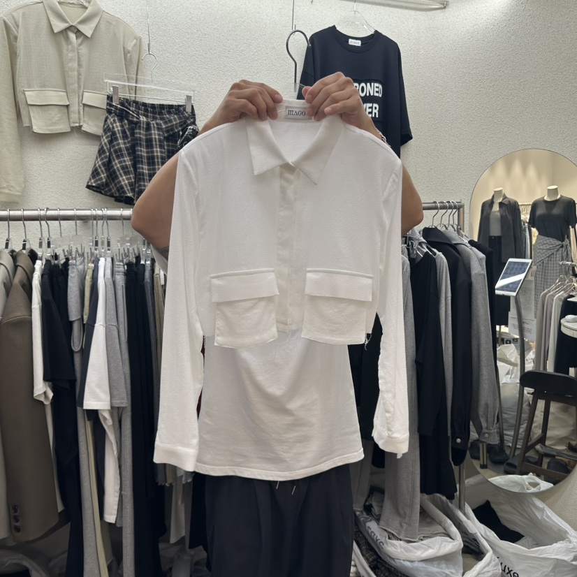 MAGOT韓國直郵㊣女裝新款真品休閑職業推薦人氣襯衫蕾絲衫口袋IIIΛGOT/MAGOT襯衫/蕾絲衫