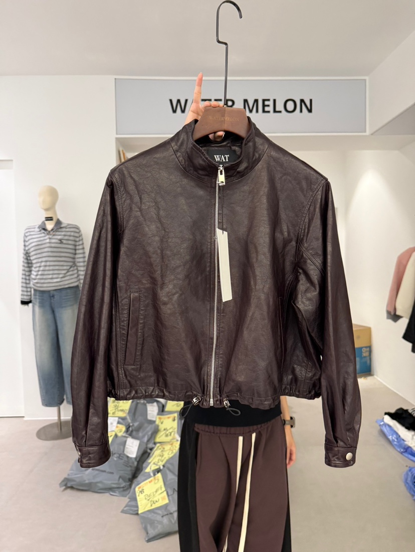WATERMELON東大門㊣代購女士新款25秋冬推薦休閑皮衣小羊皮de goyou皮衣圖色1