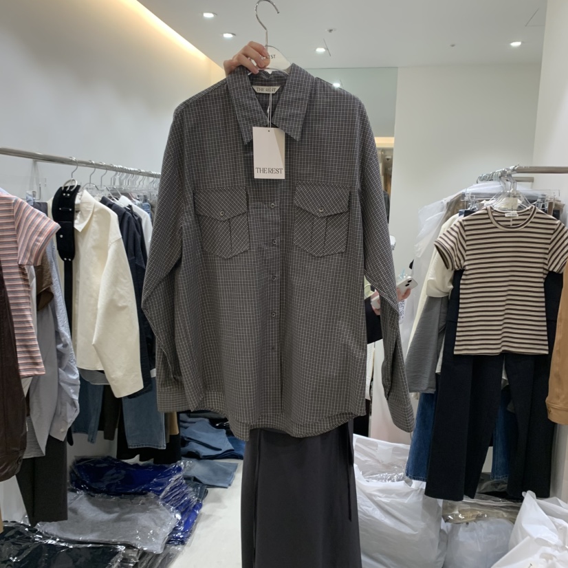 THE REST東大門㊣代購女裝新款25秋冬人氣職業襯衫蕾絲衫格子THE REST/UNNOEUD襯衫/蕾絲衫圖色2