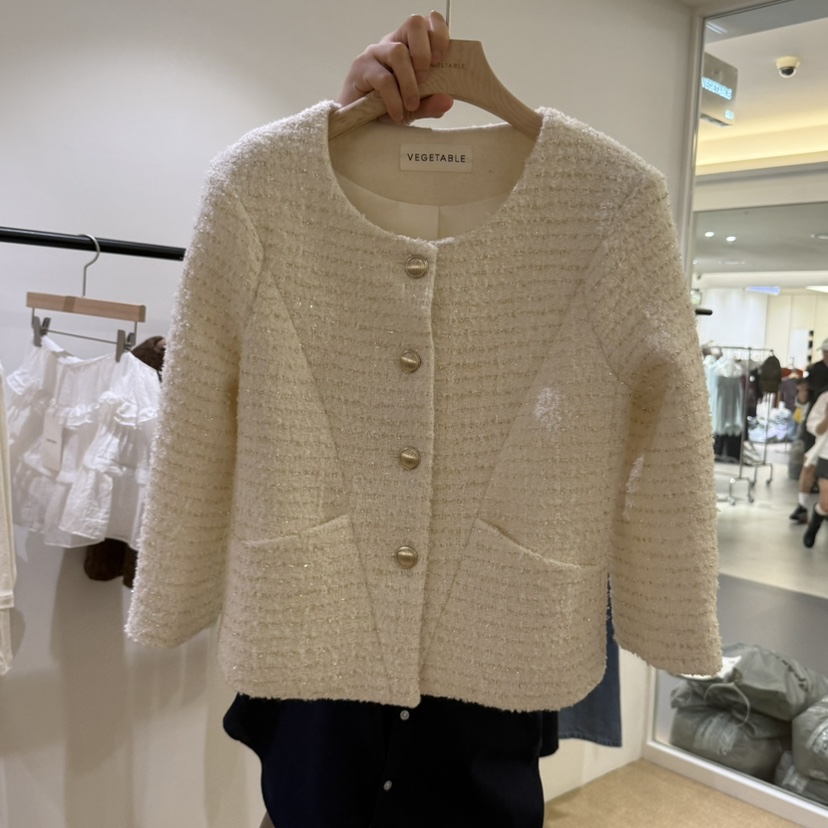 VEGETABLE東大門㊣代購女士新品25秋冬真品職業休閑夾克粗花呢VEGETABLE夾克