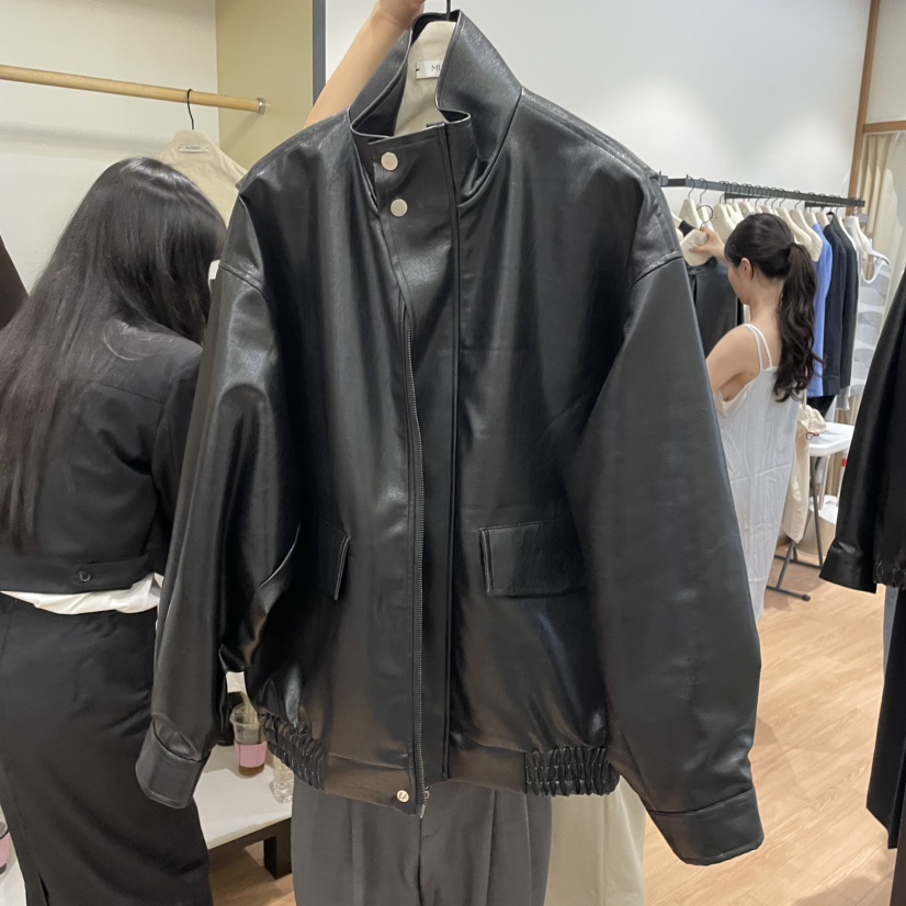 MUYBIEN韓國直郵㊣女士新款25秋冬熱賣時尚真品夾克皮革高領MUYBIEN夾克圖色2