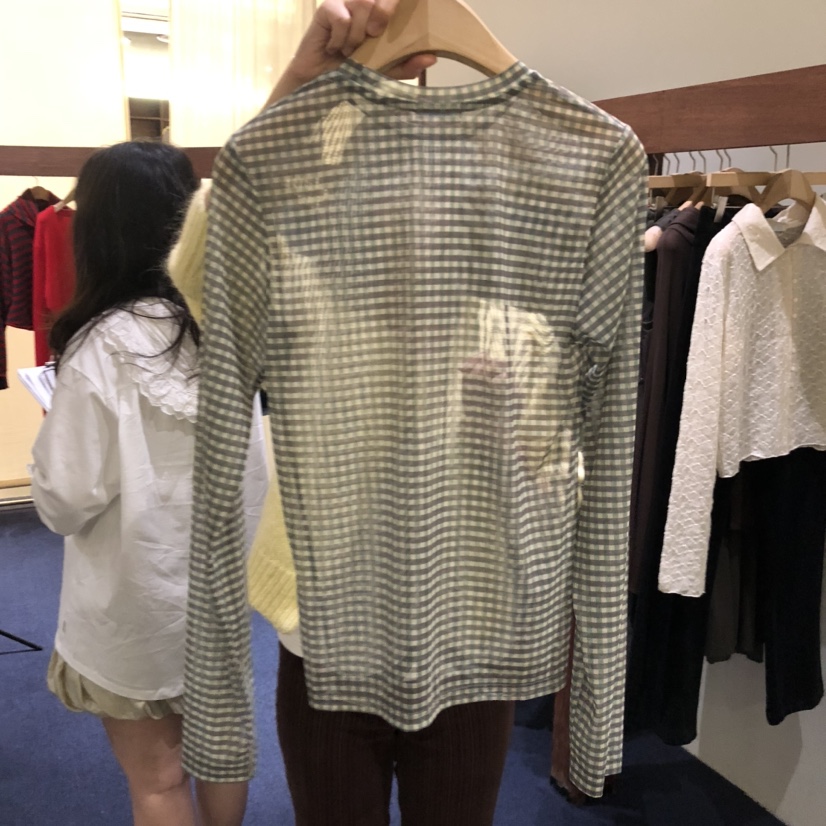 FURE韓國代購㊣女裝新品真品時尚職業人氣休閑推薦長袖T恤格子FURE長袖T恤