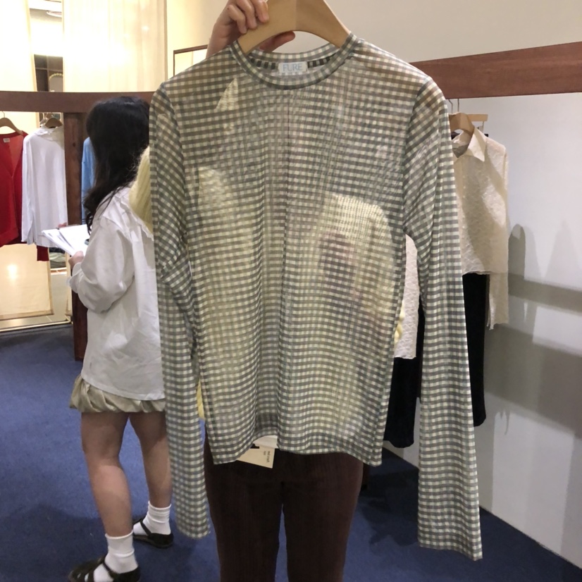 FURE韓國代購㊣女裝新品真品時尚職業人氣休閑推薦長袖T恤格子FURE長袖T恤圖色1