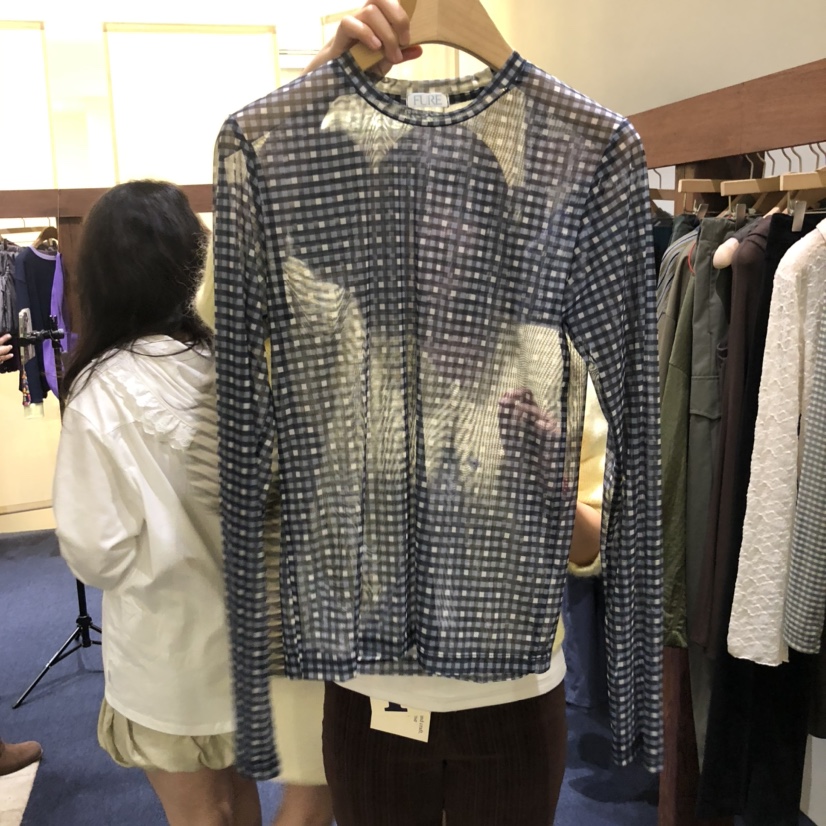 FURE韓國代購㊣女裝新品真品時尚職業人氣休閑推薦長袖T恤格子FURE長袖T恤圖色2