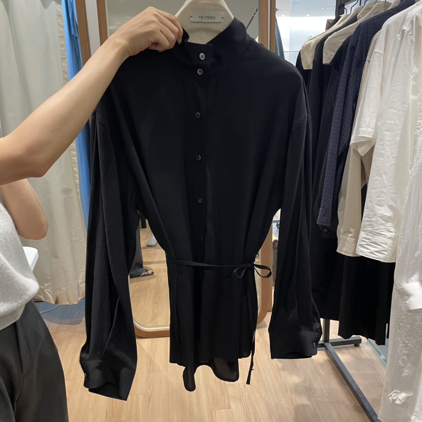 MUYBIEN東大門㊣直郵女士新品職業人氣熱賣襯衫蕾絲衫含腰繩MUYBIEN襯衫/蕾絲衫圖色3
