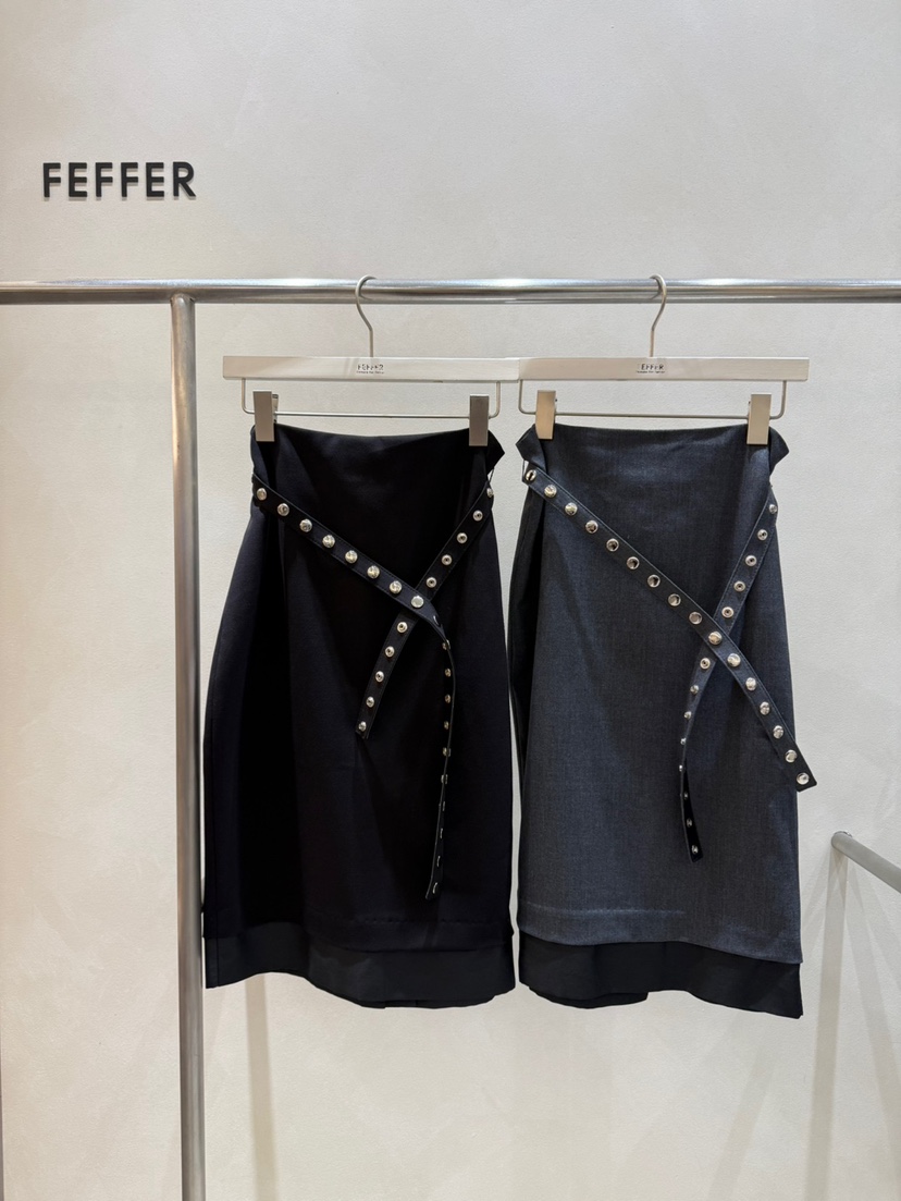 FEFFER韓國直郵㊣女裝新品推薦職業熱賣真品休閑長裙含腰帶FEFFER長裙
