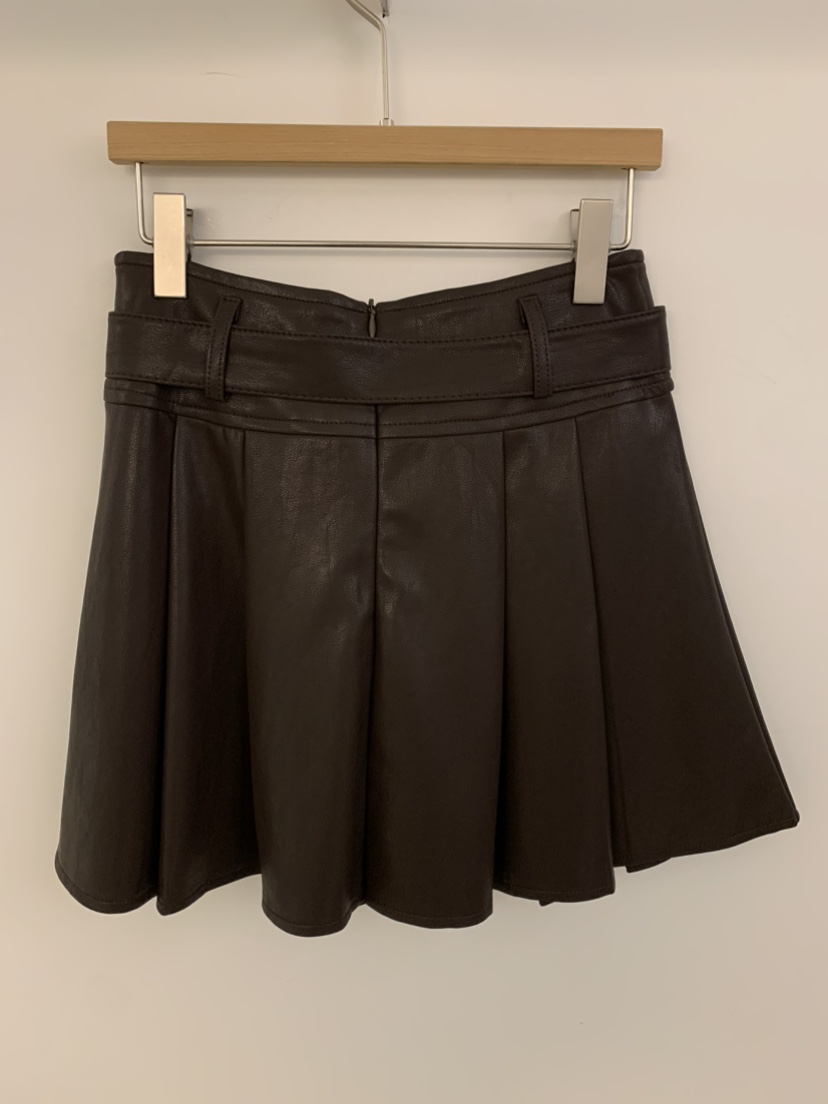 UNDER KEY東大門㊣直郵女士新品人氣短裙褶皺sk含腰帶皮革UNDER KEY短裙