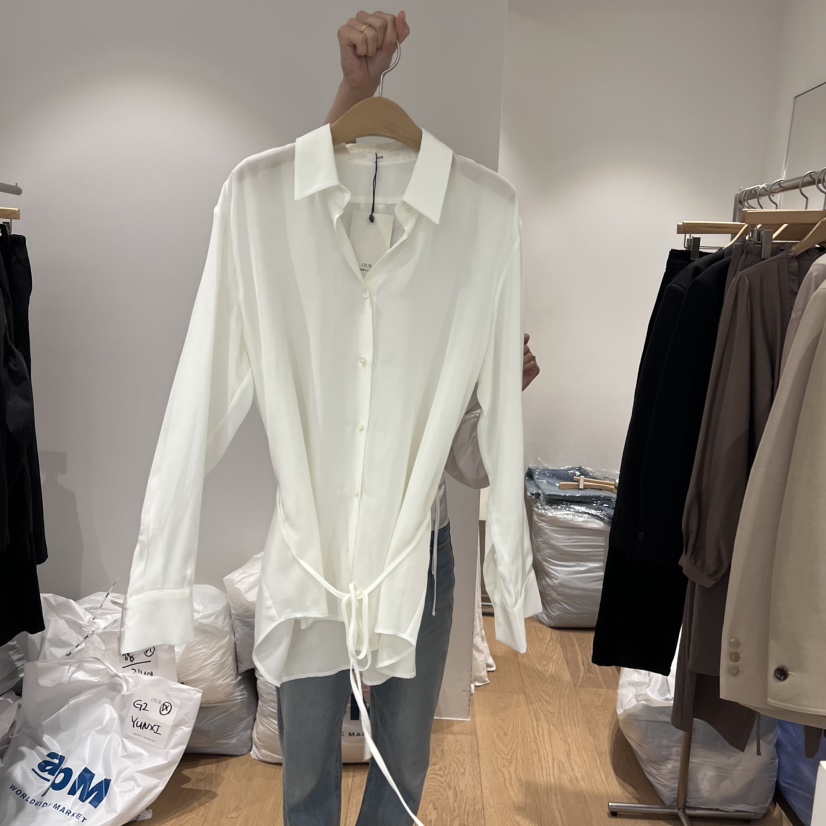 OUR-A東大門㊣直郵女士新品人氣25秋冬時尚襯衫蕾絲衫含腰繩OUR-A襯衫/蕾絲衫圖色2