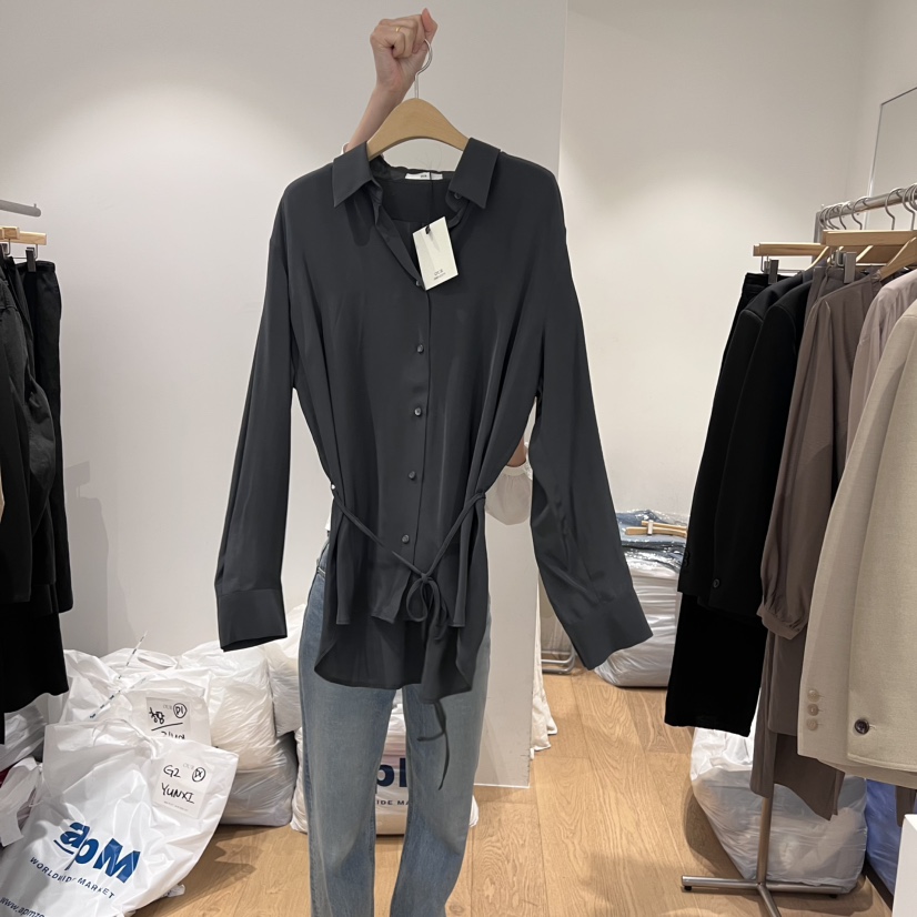 OUR-A東大門㊣直郵女士新品人氣25秋冬時尚襯衫蕾絲衫含腰繩OUR-A襯衫/蕾絲衫圖色3
