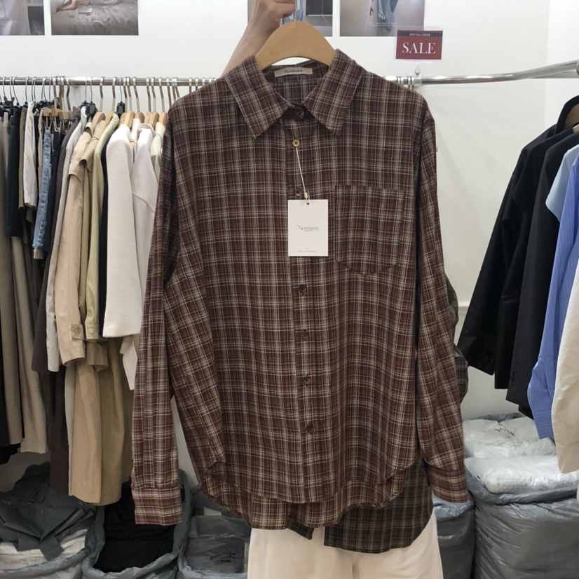 NOWHERE東大門㊣直郵女裝新品休閑真品熱賣25秋冬襯衫蕾絲衫格紋NOWHERE襯衫/蕾絲衫圖色2