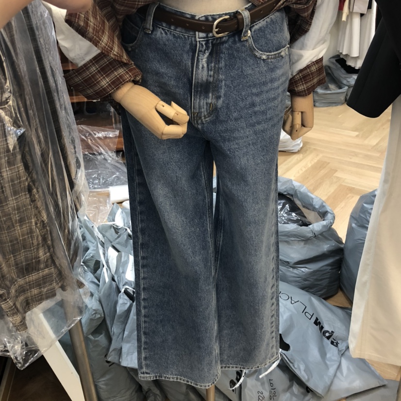 NOWHERE東大門㊣實拍女士新品25秋冬推薦牛仔褲不含腰帶羅紋NOWHERE牛仔褲圖色1