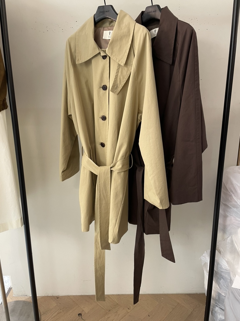 OBJET韓國代購㊣女士新品休閑職業真品25秋冬長款風衣含腰帶love us u/OBJET長款風衣