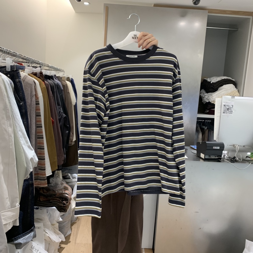 MEET ME東大門㊣實拍女裝新款25秋冬時尚真品長袖T恤狐貍條紋MEET ME長袖T恤圖色1