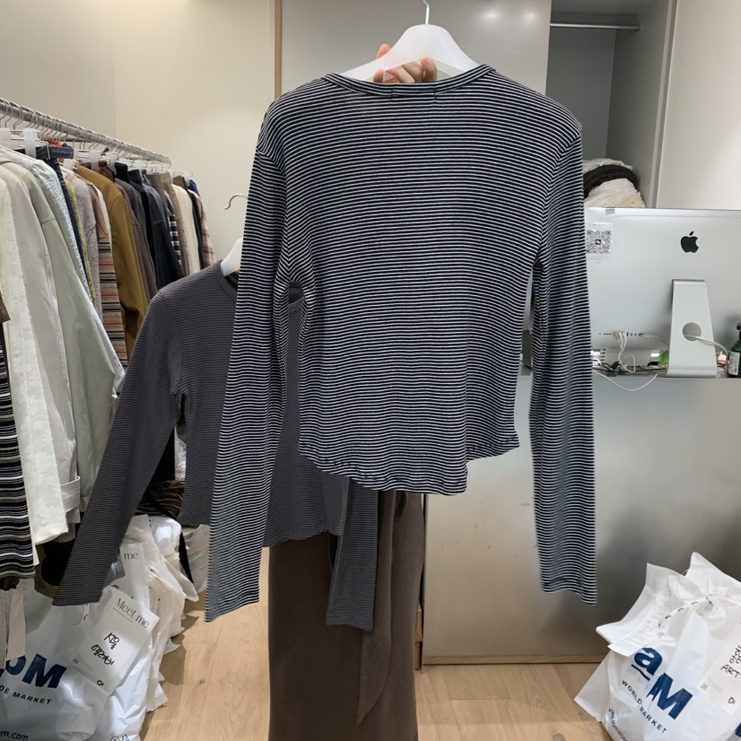MEET ME東大門㊣實拍女士新品人氣職業休閑25秋冬長袖T恤條紋MEET ME長袖T恤