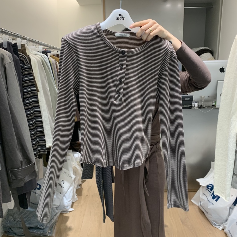MEET ME東大門㊣實拍女士新品人氣職業休閑25秋冬長袖T恤條紋MEET ME長袖T恤圖色3