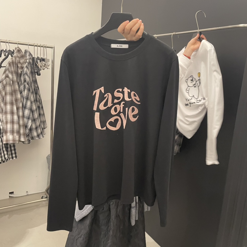 A.CES韓國代購㊣女裝新品推薦人氣25秋冬職業熱賣長袖T恤刺繡A.CES長袖T恤圖色2