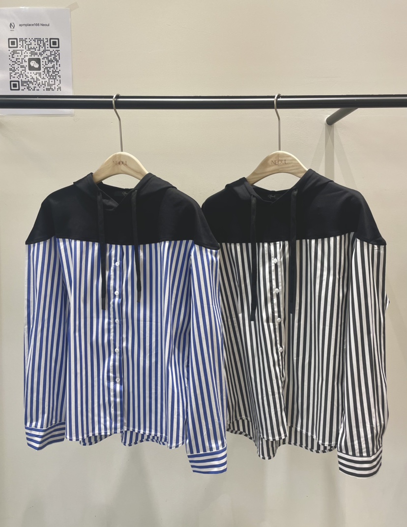NEOUL韓國代購㊣女士新品人氣休閑真品25秋冬襯衫蕾絲衫連帽NEOUL/ahin雙領標簽襯衫/蕾絲衫