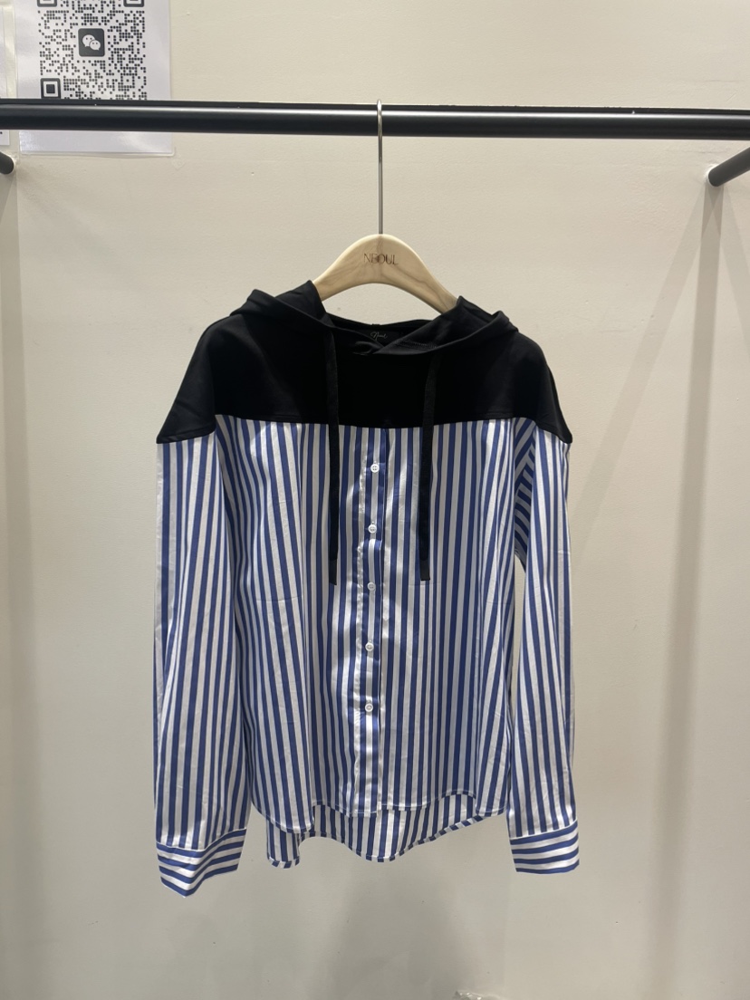 NEOUL韓國代購㊣女士新品人氣休閑真品25秋冬襯衫蕾絲衫連帽NEOUL/ahin雙領標簽襯衫/蕾絲衫