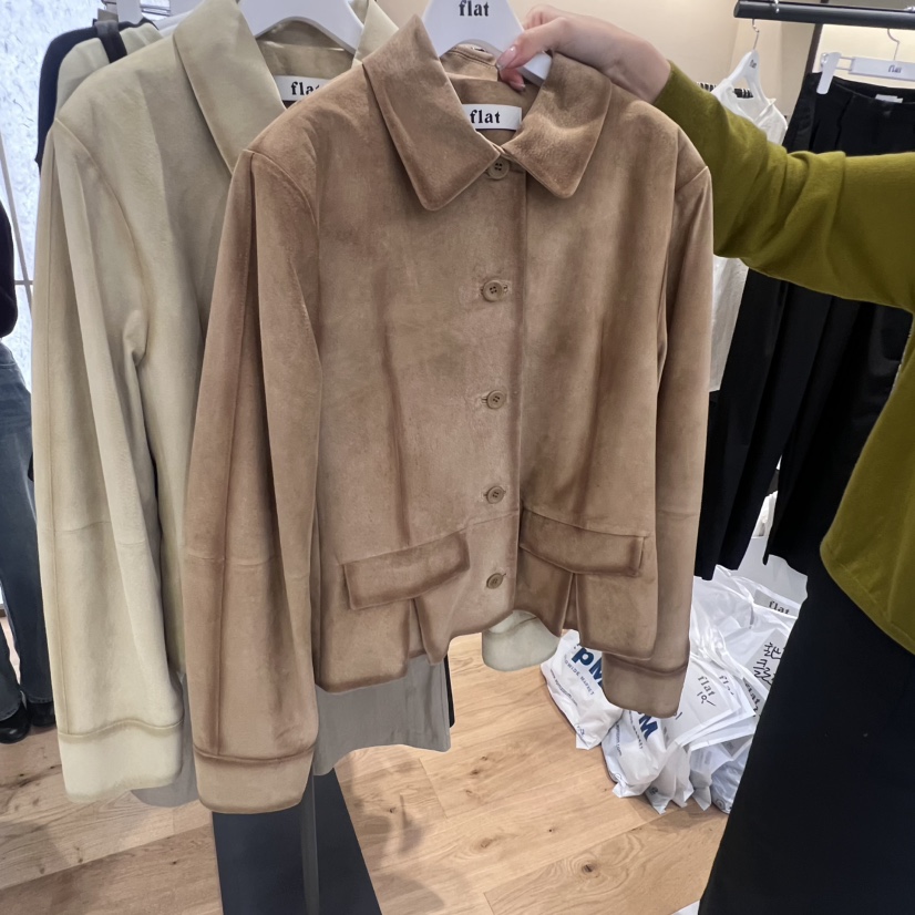 FLAT韓國直郵㊣女士新品休閑人氣真品推薦時尚熱賣夾克絨面革FLAT夾克圖色2
