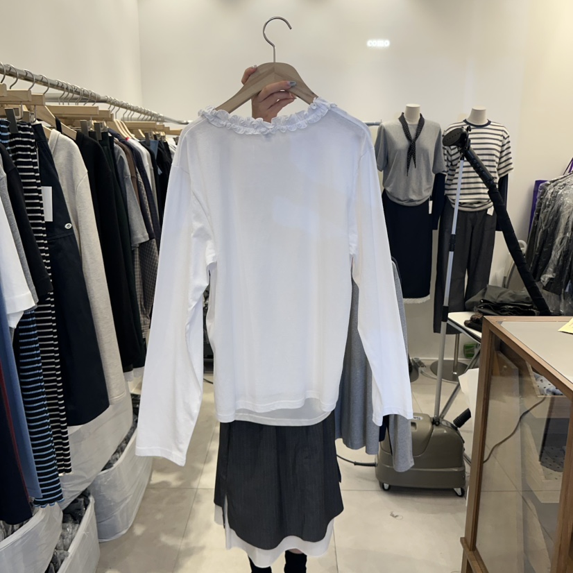 TAN&COMO韓國代購㊣女裝新品推薦25秋冬長袖T恤荷葉邊tan-COMO長袖T恤