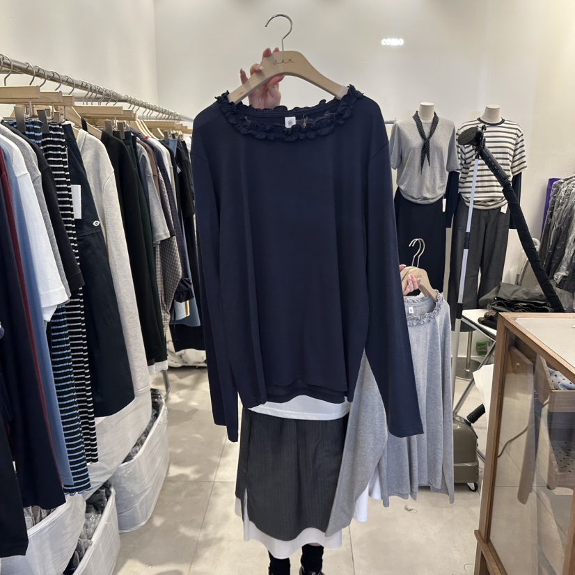 TAN&COMO韓國代購㊣女裝新品推薦25秋冬長袖T恤荷葉邊tan-COMO長袖T恤