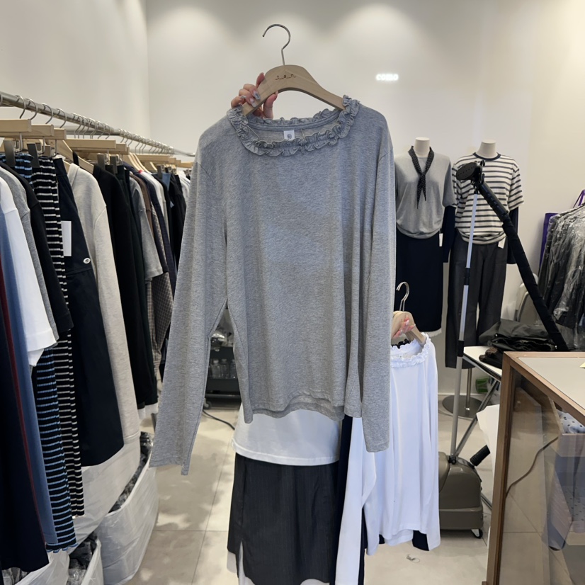 TAN&COMO韓國代購㊣女裝新品推薦25秋冬長袖T恤荷葉邊tan-COMO長袖T恤圖色2