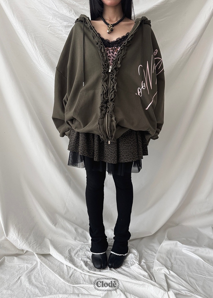 CLODE東大門㊣實拍女士新品推薦熱賣職業衛衣荷葉邊拉鏈連帽CLODE衛衣