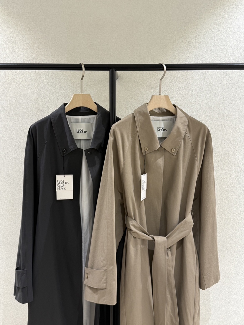 POSTMODERN韓國代購㊣女裝新款真品25秋冬熱賣長款風衣含腰帶POSTMODERN長款風衣