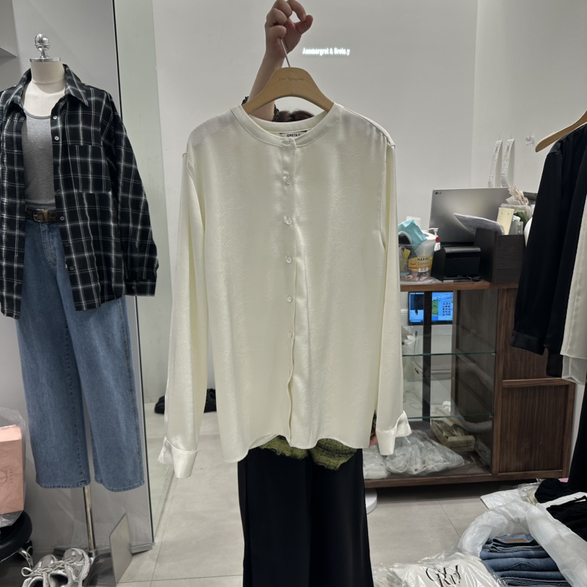 ANN MARGRET東大門㊣實拍女士新款人氣襯衫蕾絲衫褶皺緞面GRETA.Y襯衫/蕾絲衫圖色1