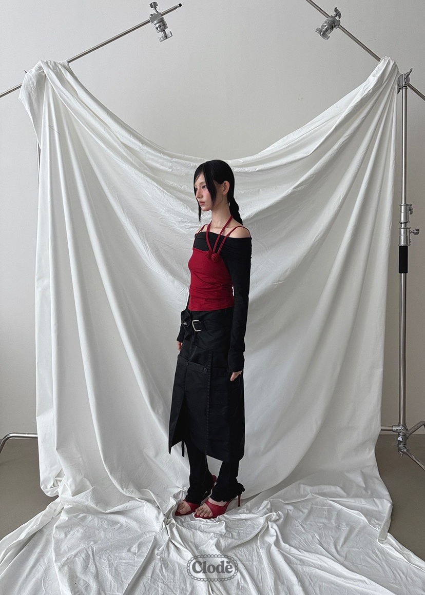 CLODE東大門㊣實拍女裝新款時尚25秋冬長裙不含腰帶可拆卸尼龍CLODE長裙