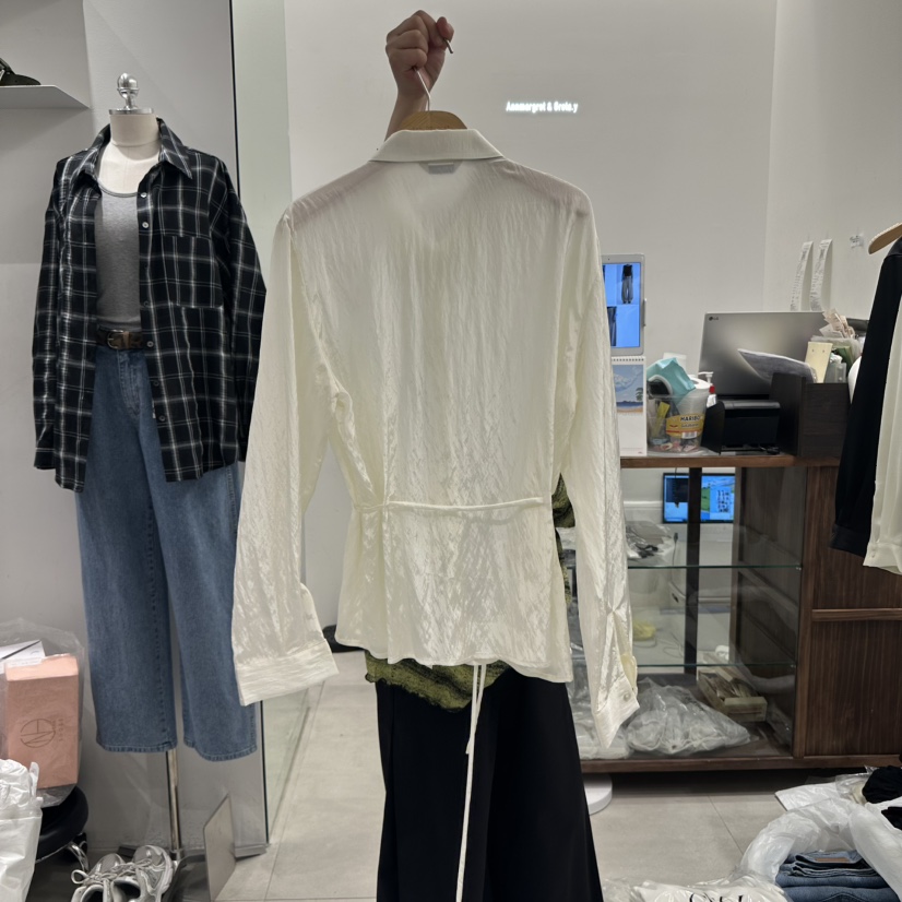 ANN MARGRET韓國直郵㊣女裝新款休閑襯衫蕾絲衫含腰繩GRETA.Y襯衫/蕾絲衫