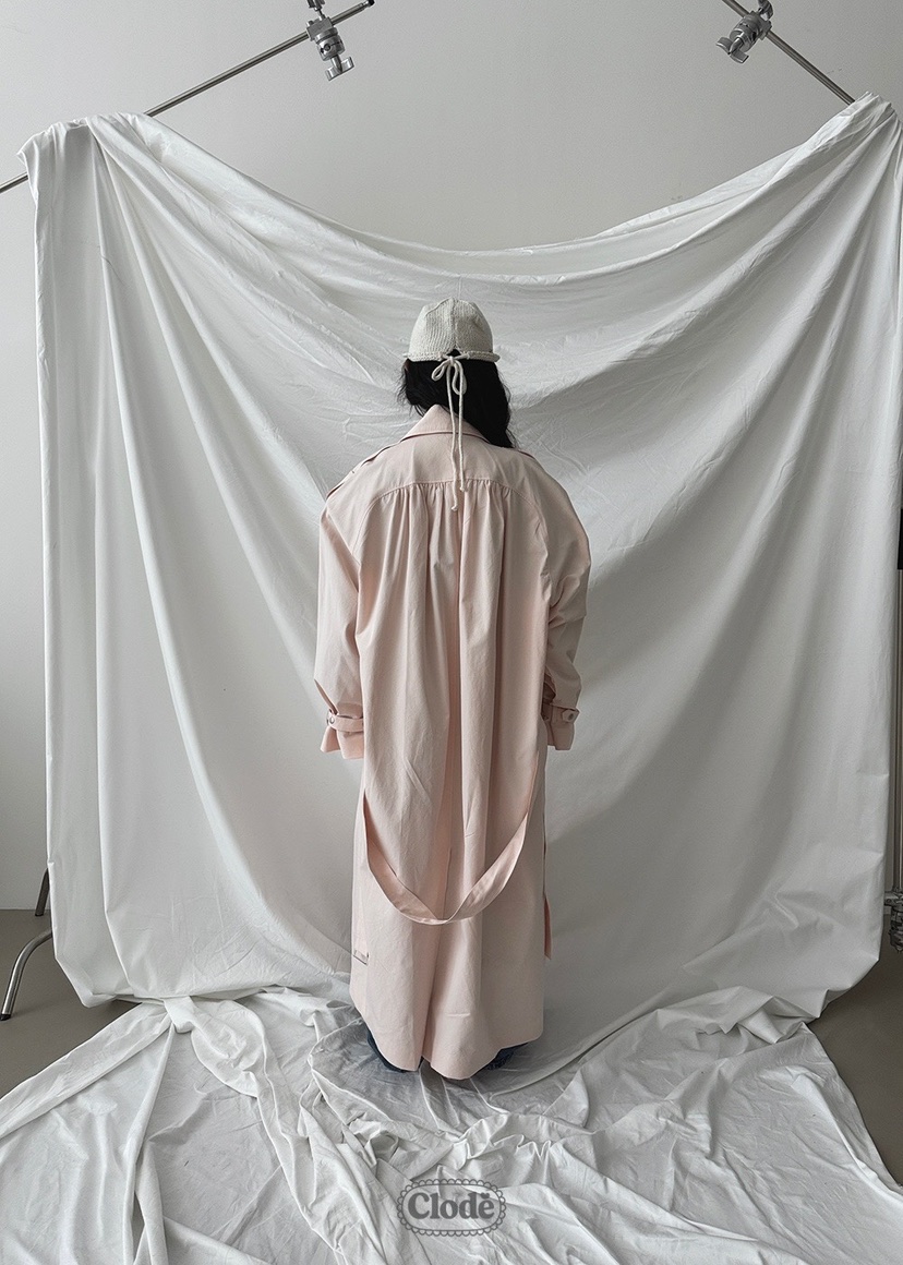 CLODE韓國直郵㊣女裝新款真品熱賣時尚25秋冬長款風衣含腰帶褶皺CLODE長款風衣