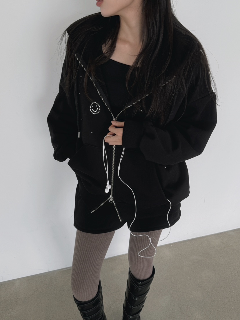 SUGAR CASE東大門㊣代購女裝新款職業休閑25秋冬夾克拉鏈連帽SUGAR CASE夾克